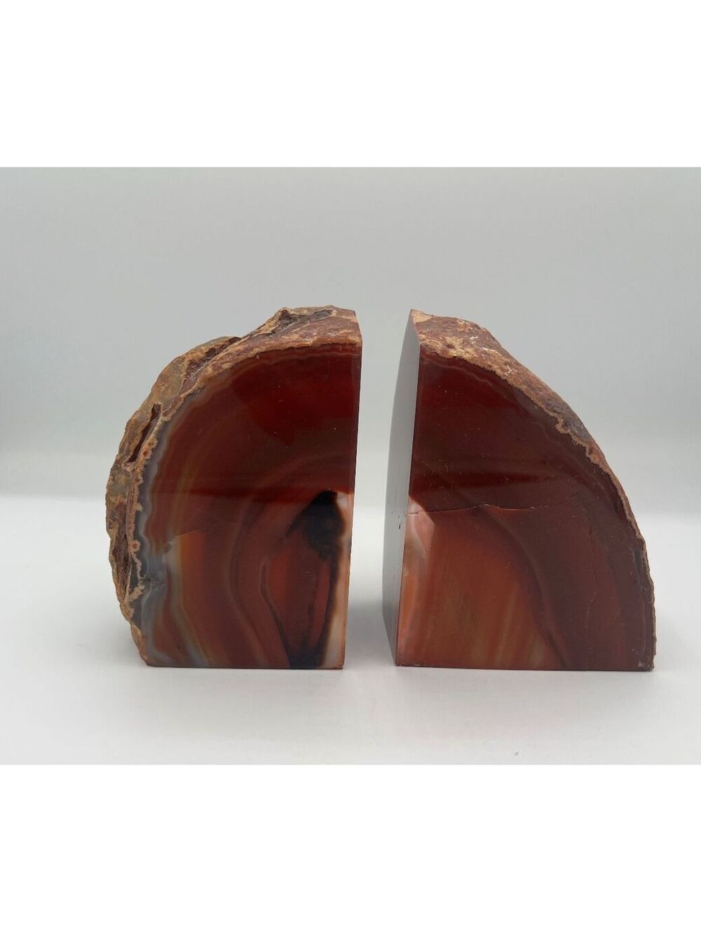 Natural Polished Red Agate Bookends - Rustic Stone Decorative Pair